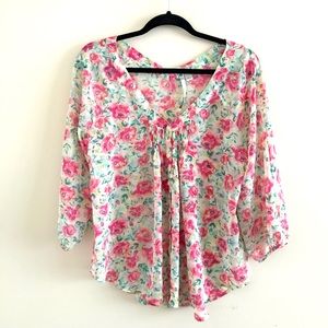 LC Lauren Conrad Floral Sheer Top